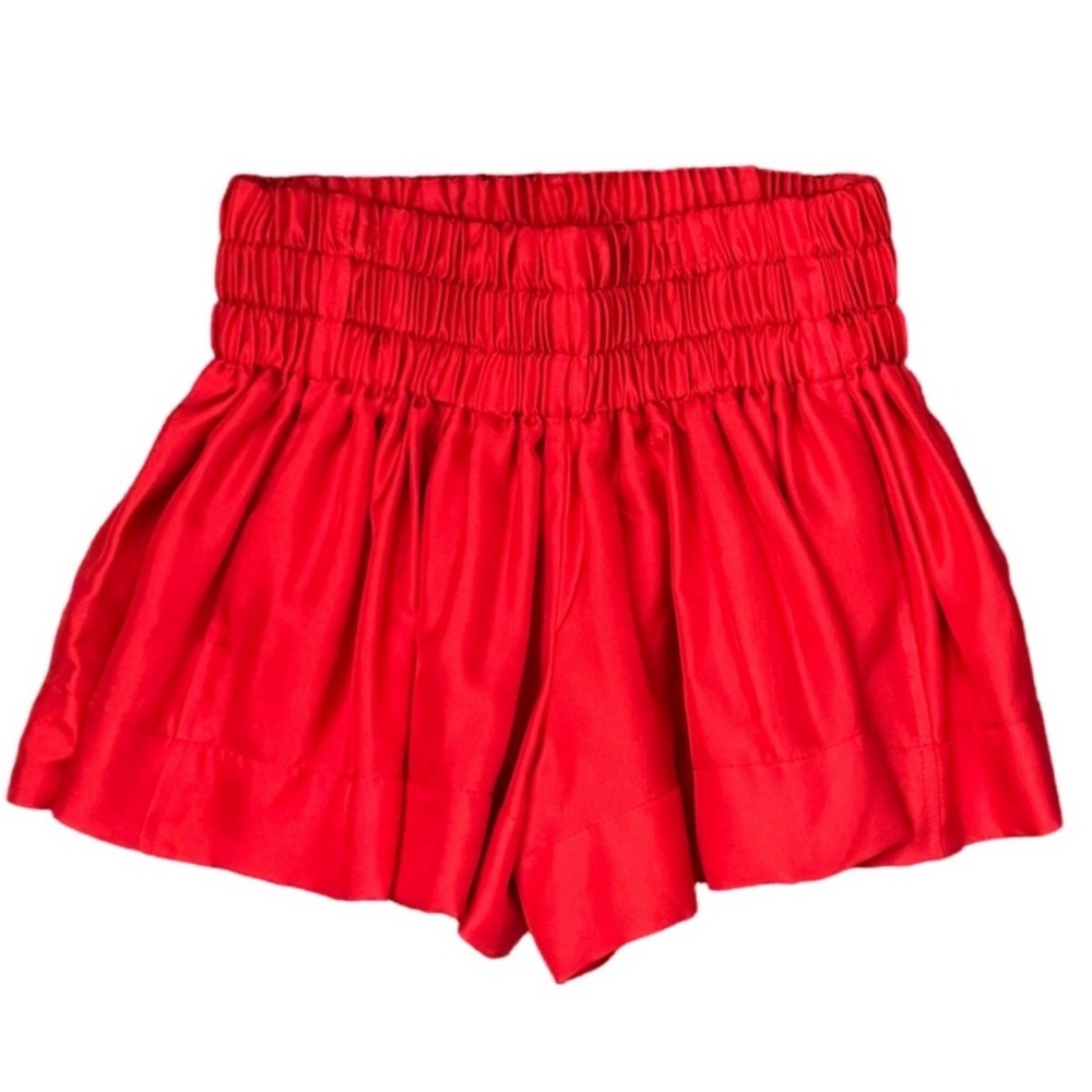BYCHANCE • Red Silk Julie Swing Shorts Pockets